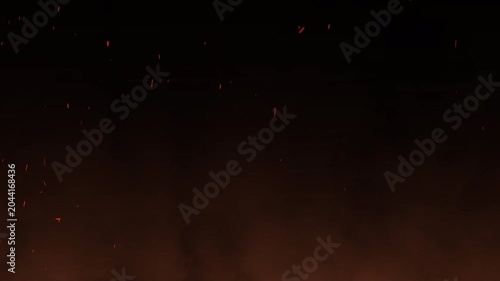 Rising orange smoke cloud and fire sparks for vfx compositing on transparent background used for cinematic fire effects and atmosphere.