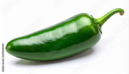 Glossy green jalapeño pepper on white background