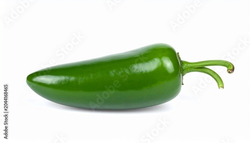 Glossy green jalapeño pepper on white background