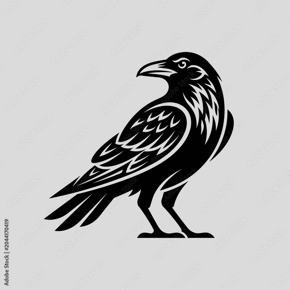 Obraz premium Standing black crow vector illustration logo.