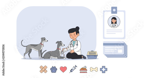 Veterinarian Cares for Dogs, Offering Pet Health Services and Medical Aid