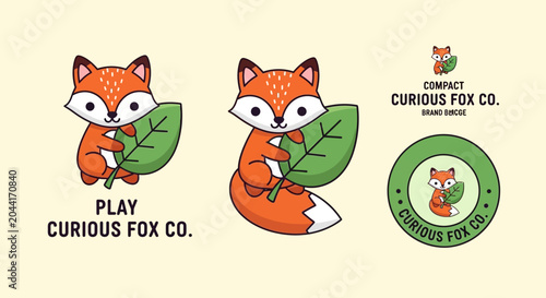 Cute cartoon fox with leaf character illustration for playful brand identity and children's book
