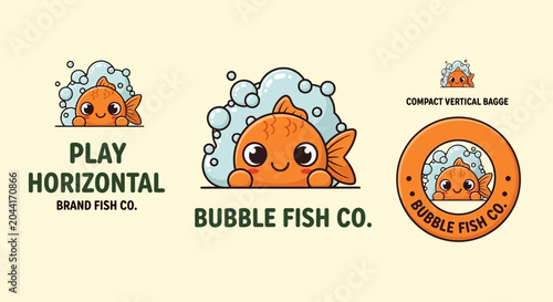 Adorable Bubble Fish Icon Collection Whimsical Goldfish Character with Foamy Bubbles for Fun Branding and Playful Designs