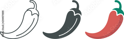 Fotografía Chili pepper icons red chili pepper icons set in outline solid and flat style vector collection for food seasoning, spicy cuisine and culinary branding design concepts