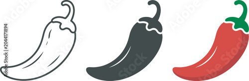 Foto Chili pepper icons red chili pepper icons set isolated vector pack representing heat levels, hot flavor indicators, cooking ingredients and restaurant menu visuals