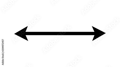 Double arrow black straight line symbol, pointing both sides indicator, two side direction mark, bidirectional arrow sign isolated on transparent background. Vector illustration.