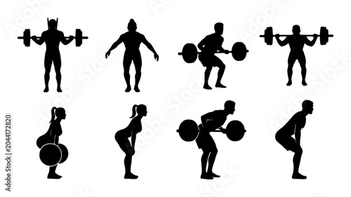 Photos Weightlifting Silhouettes, Strength Training Poses, Fitness Exercise Icons, Gym
