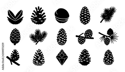 Foto Pine Cone Vector Icons Set, Forest Seed Pod Graphics, Nature Elements Collection