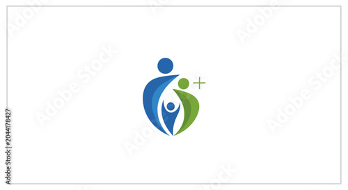 Colorful abstract logo with family and plus symbol.