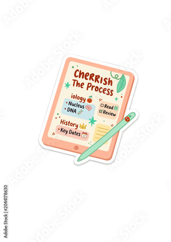 Digital Tablet with Study Notes and Stylus Pen, Back to School Theme