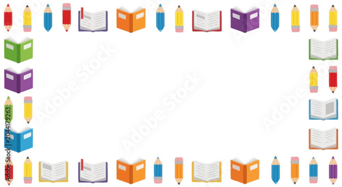 Foto School Education Border Frame with Books and Pencils - Back to School Concept