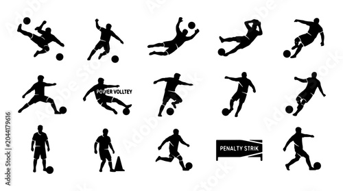 Tableau sur toile Soccer Player Silhouettes Collection, Dynamic Action Poses, Football Game Graphi