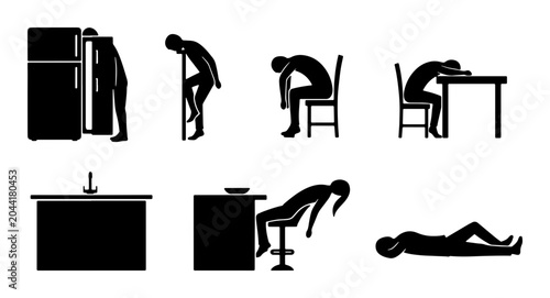 Photography Exhausted Stick Figure Poses Collection: Tiredness, Fatigue, Burnout, Stress, Ov