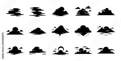Foto Diverse Cloud Silhouettes Collection, Weather Icons Set, Sky Elements Vector Gra