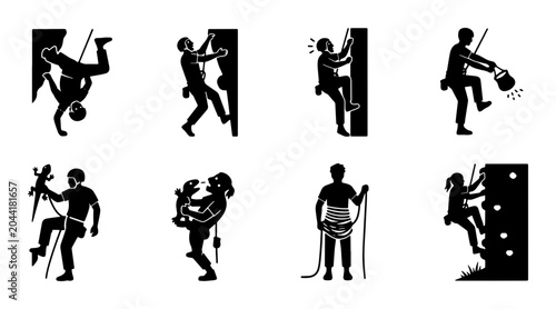 Bild auf Leinwand Rock Climbing Icons Set, Mountain Adventure Vector Graphics, Outdoor Sport Silho