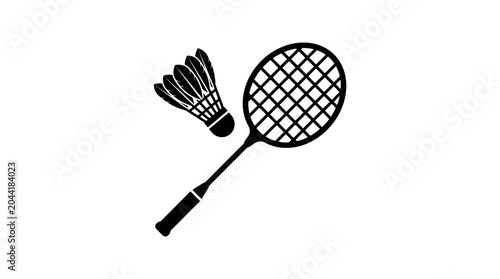 Obraz na plátně Badminton Racket and Shuttlecock Icon - Sport Equipment Silhouette