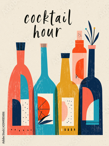 colorful cocktail bottles in a modern artistic arrangement