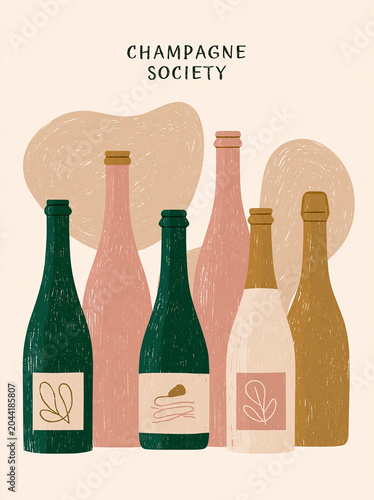 colorful champagne bottles in a modern abstract composition