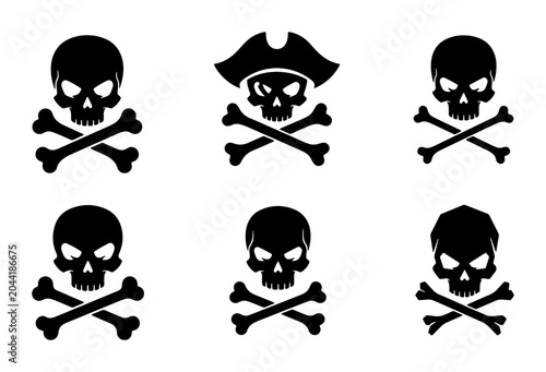 Tableau sur toile Skull and Crossbones Vector Icons Set, Pirate Symbols Collection, Danger Warning