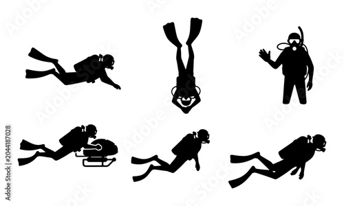 Canvastavla Scuba Divers Silhouette Collection, Underwater Exploration Vector Icons, Aquatic