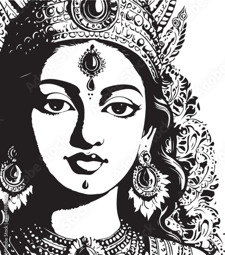 Fotografija Indian goddess portrait intricate headdress earrings rich traditional jewelry