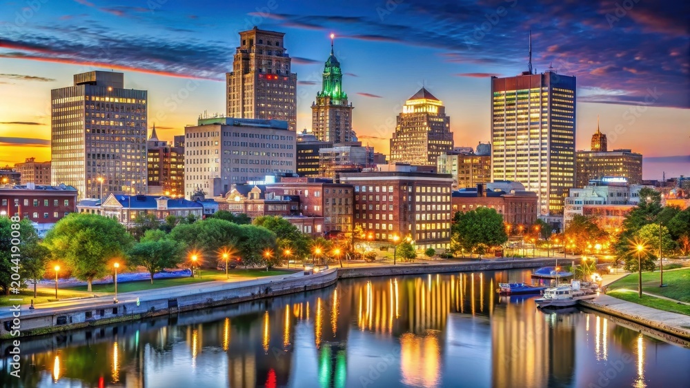 Fototapeta premium Providence rhode island capital downtown night skyline