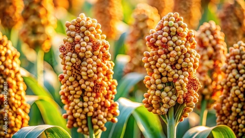 Macro photo of sorghum seeds in inflorescence