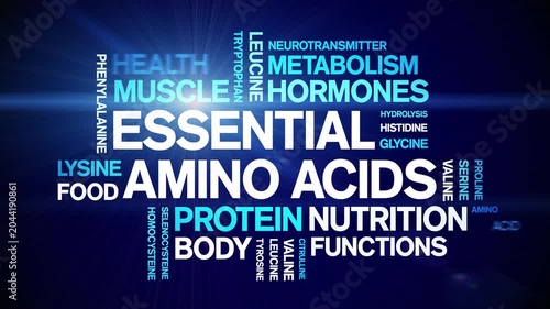 Essential Amino Acids animated word cloud-text design animation tag kinetic typography seamless loop.