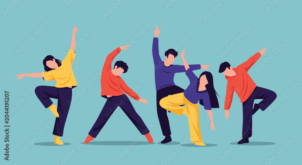 Fototapeta premium Group of cheerful people jumping for joy and celebrating success under two giant blue and white thumbs up icons.