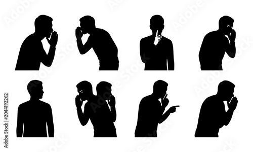 Quadro su tela Whispering Secrets Silhouette Icons, Gossip and Rumor Vector Set, Confidential I