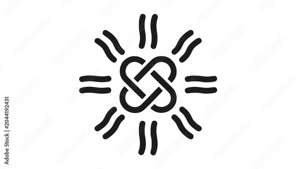 Fototapeta premium Abstract Sun Symbol, Infinite Heart Knot, Black and White, Minimalist Design
