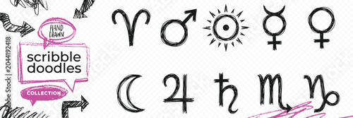 Fotografía Black solid silhouette doodle vector set of alchemy symbols magic potions esoter