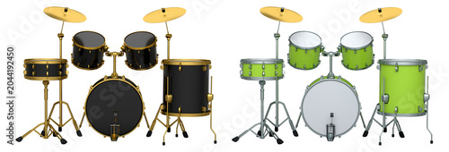 Konstfotografi Set of realistic drums with metal cymbals or drumset on white background