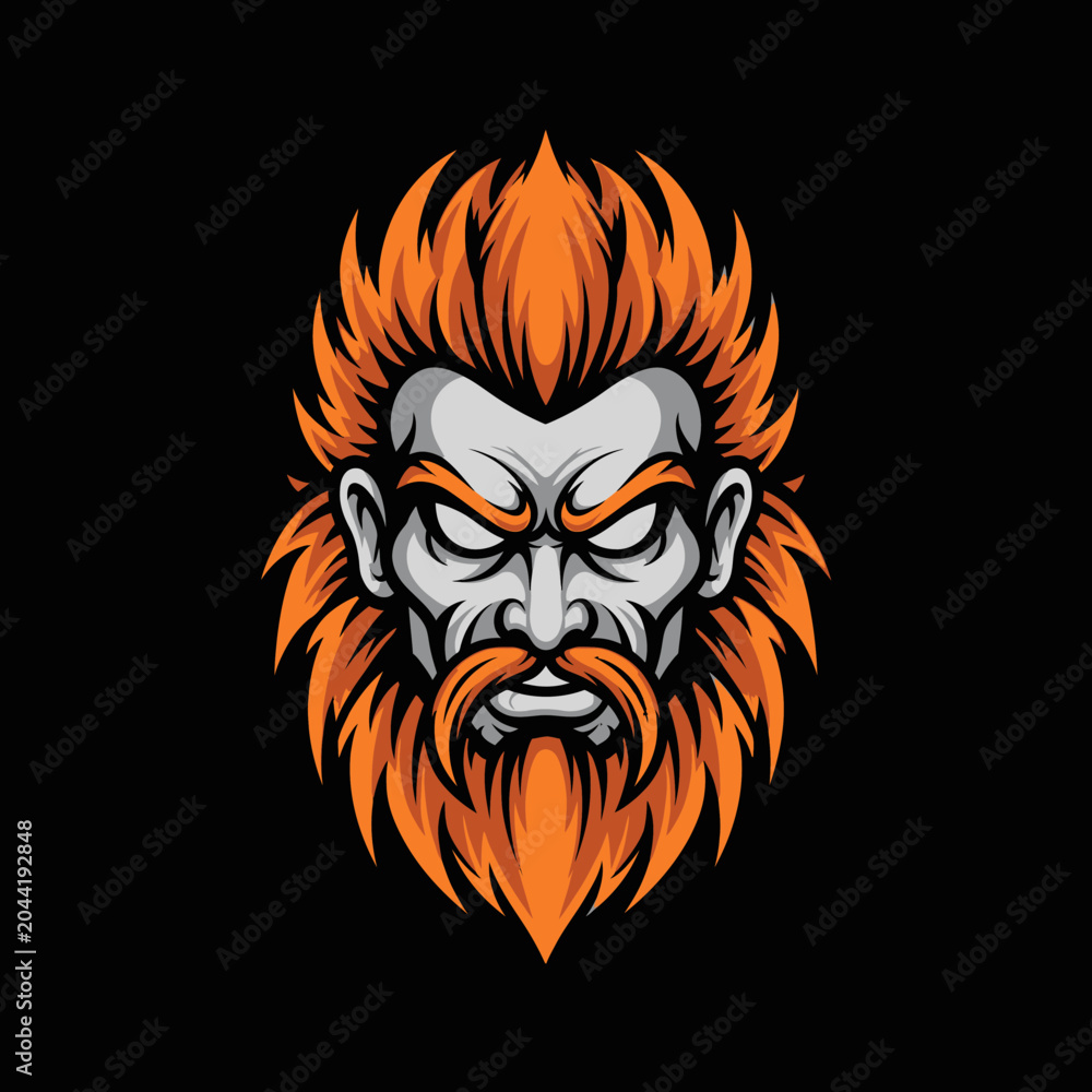 Obraz premium Angry bearded warrior mascot with orange hair.