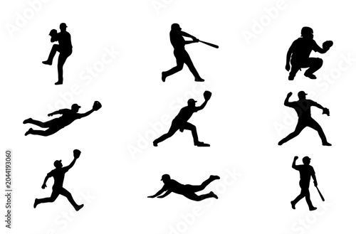 Foto Baseball Player Silhouettes, Dynamic Action Poses, Sports Vector Icons, Pitcher,