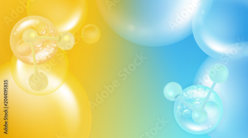 Hyaluronic acid and Niacinamide hair and skin solutions ad, yellow and blue collagen serum drop with cosmetic advertising background ready to use, illustration vector.	