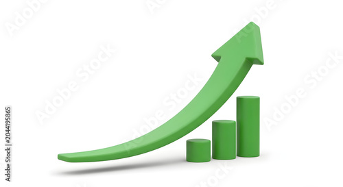 Green growth arrow with increasing bar chart icons