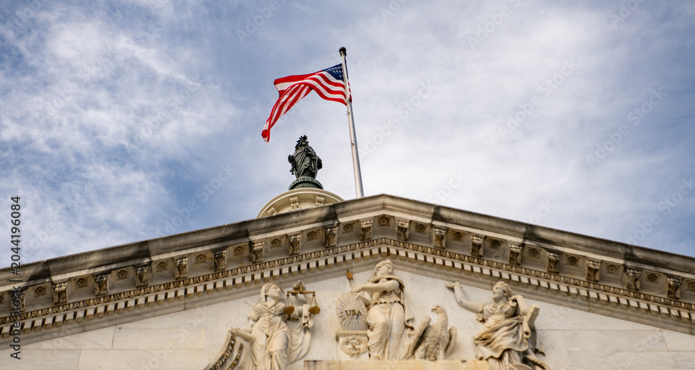 Fototapeta premium Capitol dome architecture close up. Capitol dome freedom republic. Capitol dome Congress Senate elections. Capitol dome historic landmark authority.