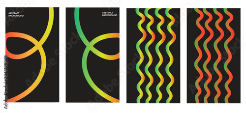 Abstract Neon Gradient Wave Background Set on Dark Black Backdrop with Modern Geometric Curves and Colorful Wavy Lines