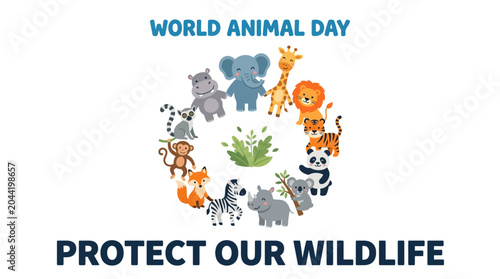 Canvas Print A colorful illustration of various wild animals arranged in a circle for World Animal Day