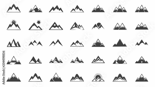 Photos Minimalist mountain silhouettes arranged in a repeating pattern on a white backg