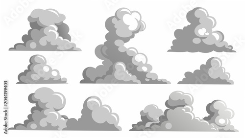 Canvas-taulu Nine distinct grey cloud formations presented as a vector illustration on a whit