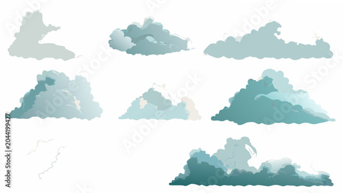 Tableau sur toile A collection of eight stylized cloud formations rendered as a vector illustratio