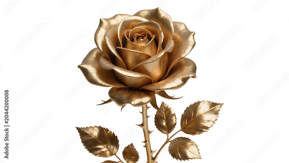 Αυτοκόλλητο Golden rose with leaves and thorns