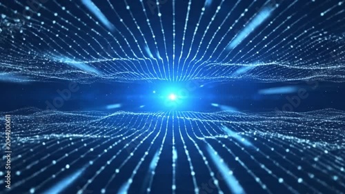 Abstract digital network with glowing dots and lines on a dark background