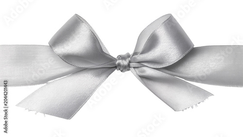 Photography Silver satin ribbon bow with frayed edges
