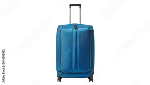 Foto Blue rolling suitcase with telescopic handle and wheels