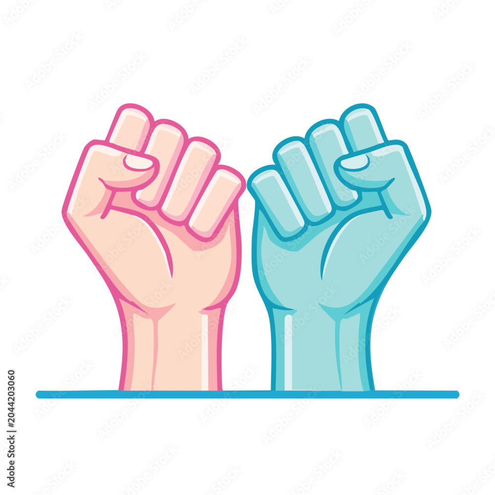 Fototapeta premium Two fists raised in unity and support