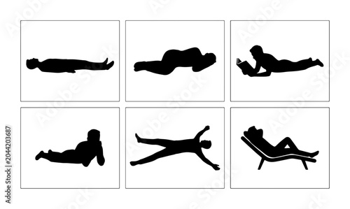 Photos Relaxation Silhouettes: Six Diverse Poses of People Lounging, Resting, and Readi