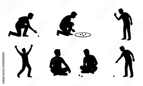 Canvastavla Silhouette Vector Icons of People Playing Traditional Marble Games, Outdoor Recr